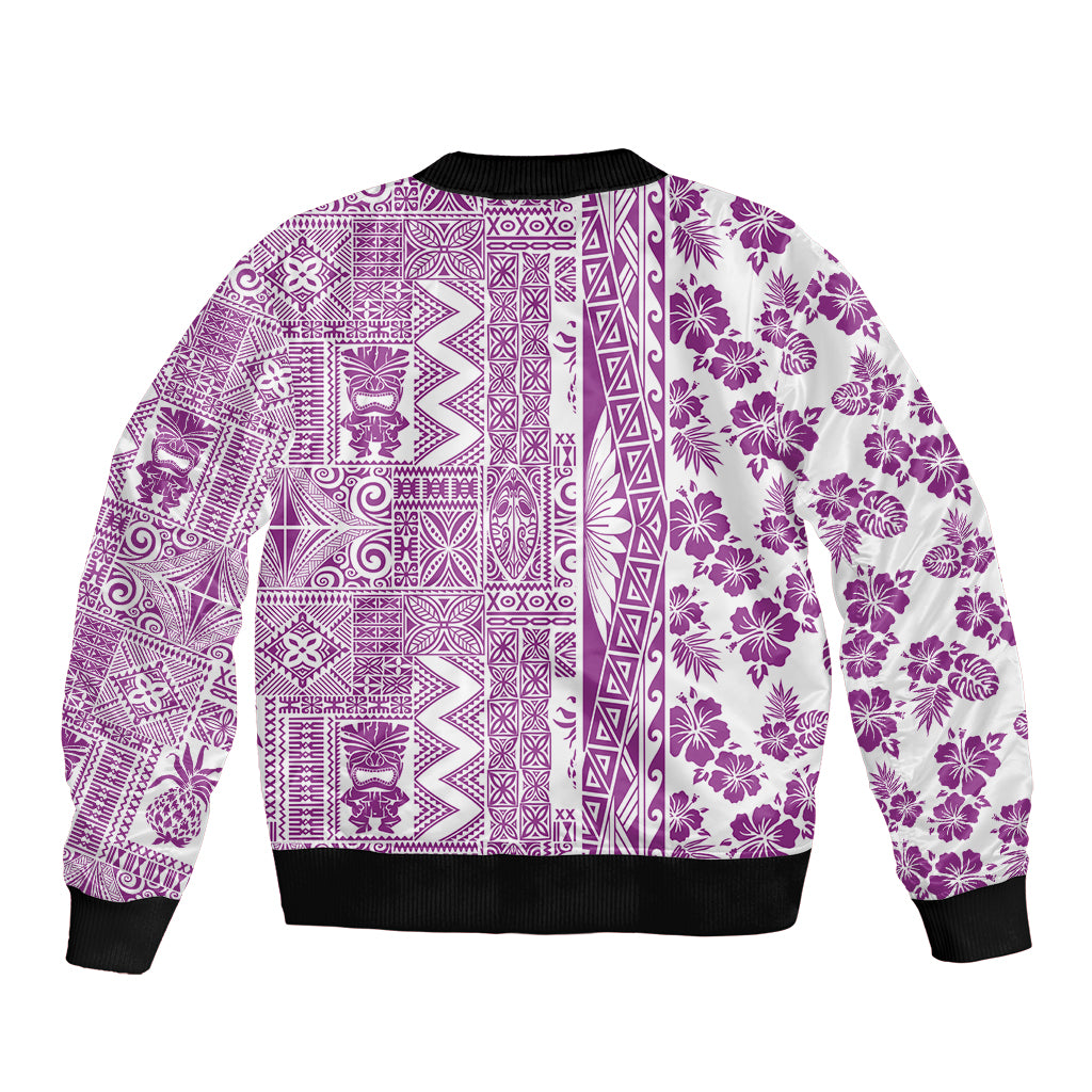 Hawaii Sleeve Zip Bomber Jacket Aloha Tropical Plants Tribal Pattern Pink Version LT03 - Polynesian Pride