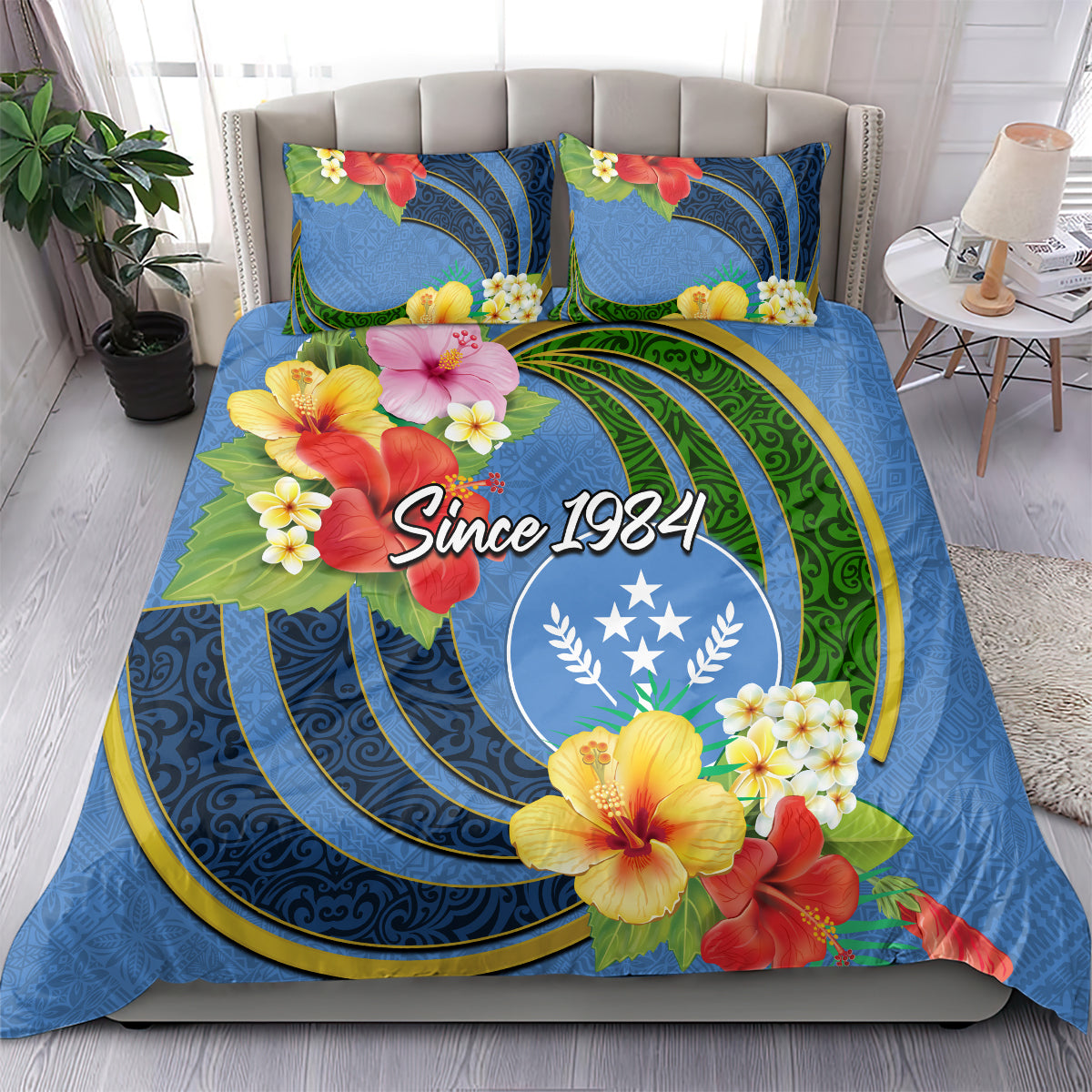 Kosrae Constitution Day Bedding Set Hibiscus Mix Maori Tattoo Pattern LT03 - Polynesian Pride