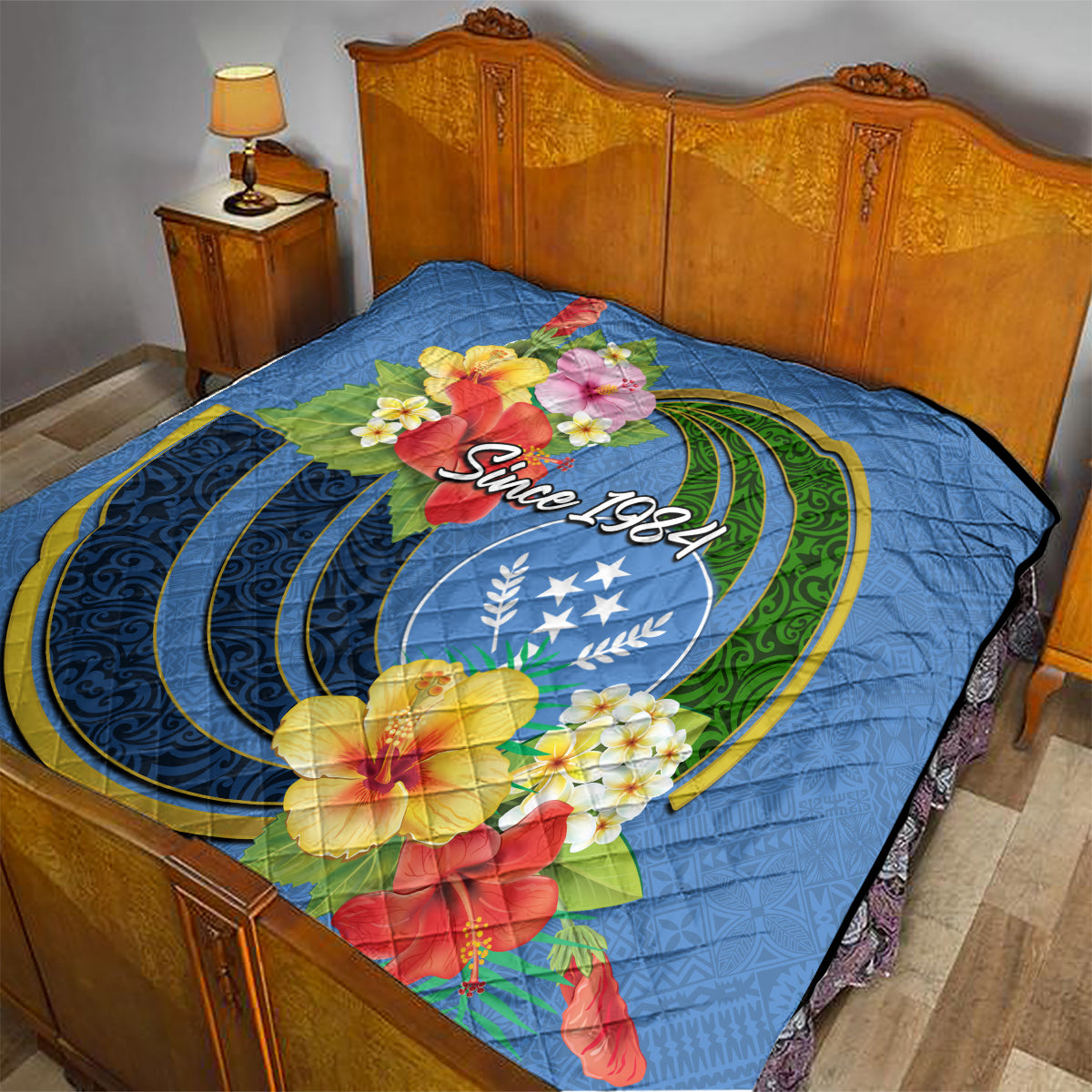 Kosrae Constitution Day Quilt Hibiscus Mix Maori Tattoo Pattern LT03 - Polynesian Pride