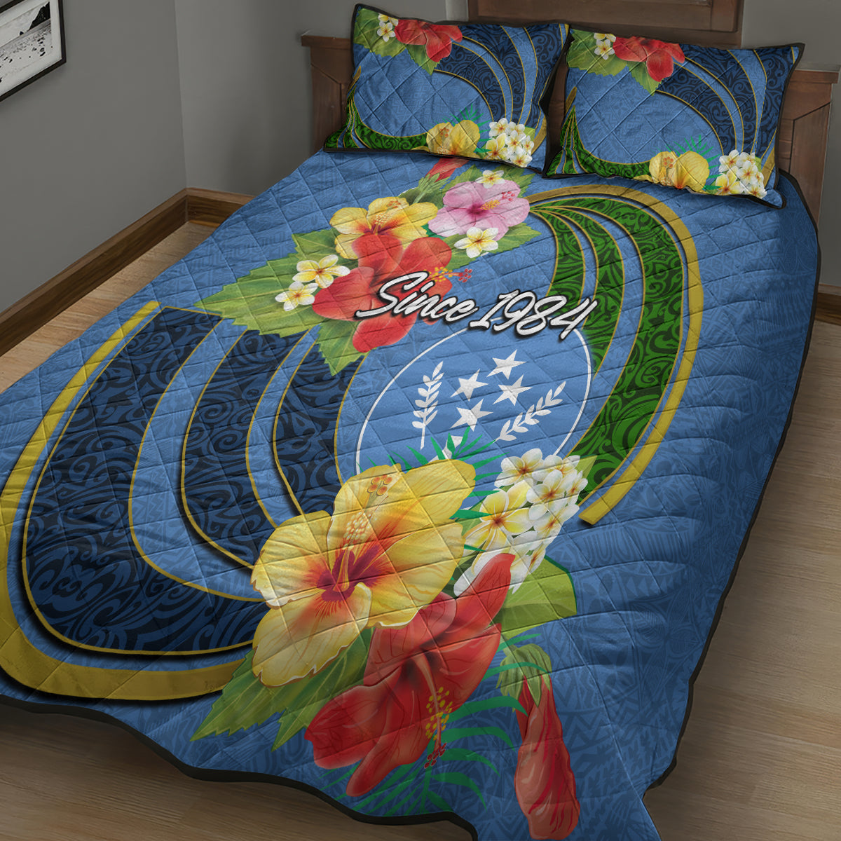 Kosrae Constitution Day Quilt Bed Set Hibiscus Mix Maori Tattoo Pattern LT03 - Polynesian Pride