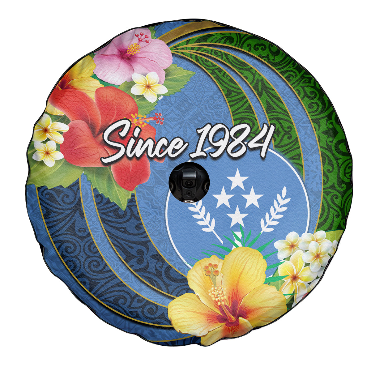 Kosrae Constitution Day Spare Tire Cover Hibiscus Mix Maori Tattoo Pattern LT03 - Polynesian Pride