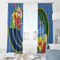 Kosrae Constitution Day Window Curtain Hibiscus Mix Maori Tattoo Pattern LT03 - Polynesian Pride