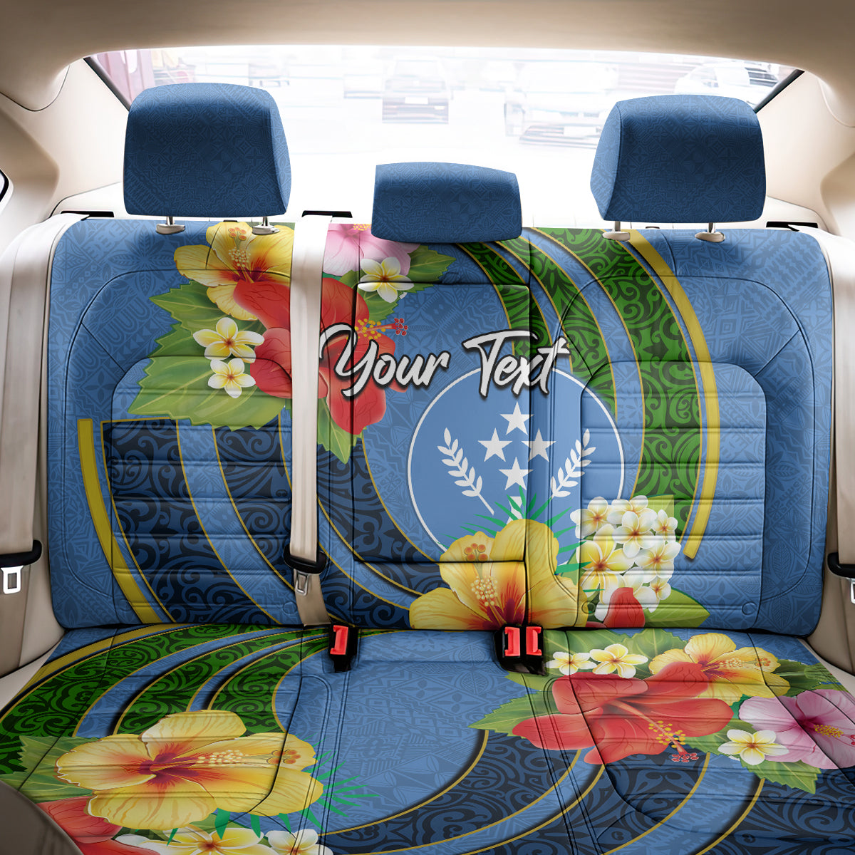 Kosrae Back Car Seat Cover Hibiscus Mix Maori Tattoo Pattern LT03