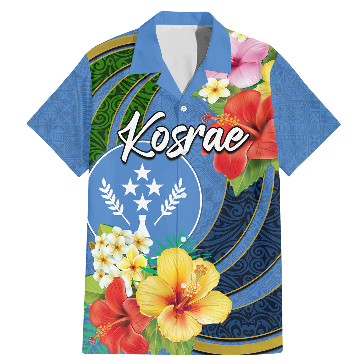 Kosrae Family Matching Mermaid Dress and Hawaiian Shirt Hibiscus Mix Maori Tattoo Pattern LT03 Dad's Shirt - Short Sleeve Blue - Polynesian Pride