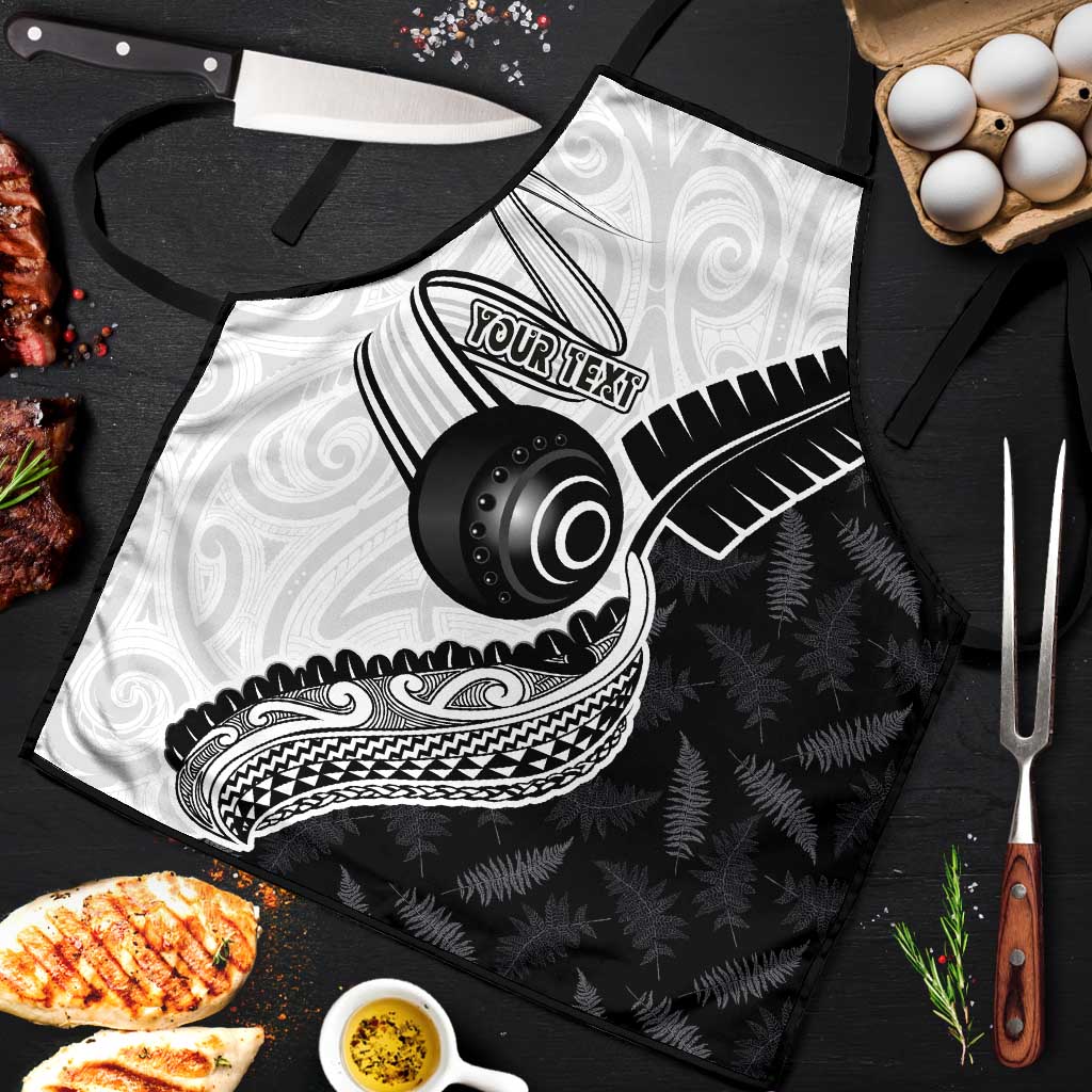 Personalised Aotearoa Lawn Bowls Apron Maori and Silver Fern Half Style LT03 White - Polynesian Pride
