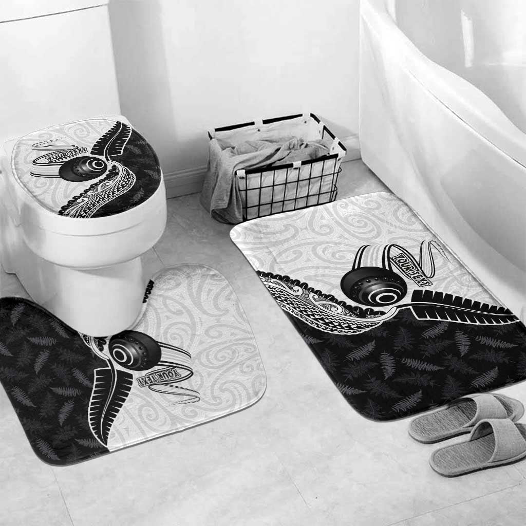 Personalised Aotearoa Lawn Bowls Bathroom Set Maori and Silver Fern Half Style LT03 Mat Set Only (3 pcs) One Size White - Polynesian Pride