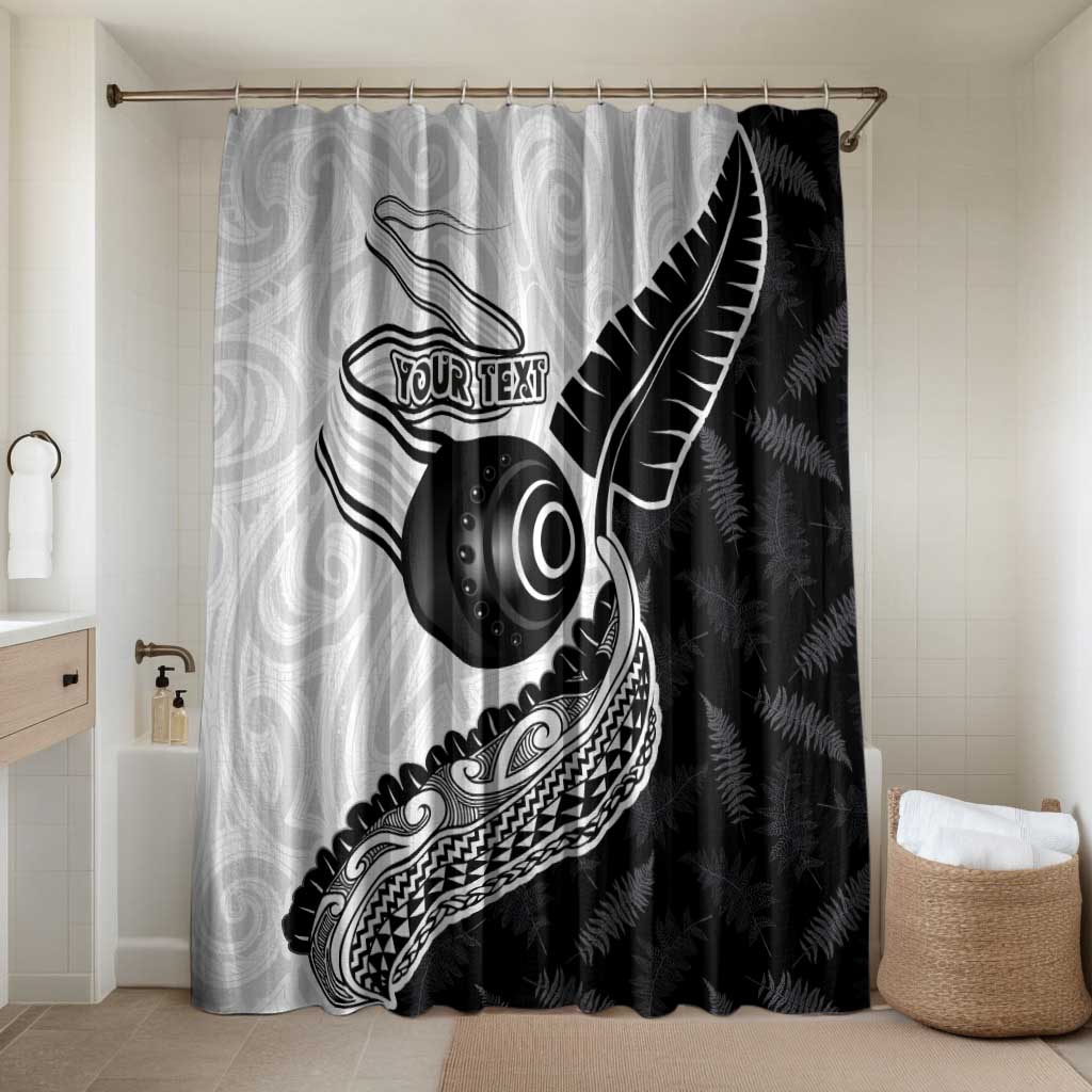 Personalised Aotearoa Lawn Bowls Bathroom Set Maori and Silver Fern Half Style LT03 Shower Curtain Only White - Polynesian Pride
