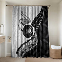 Personalised Aotearoa Lawn Bowls Bathroom Set Maori and Silver Fern Half Style LT03 Shower Curtain Only White - Polynesian Pride