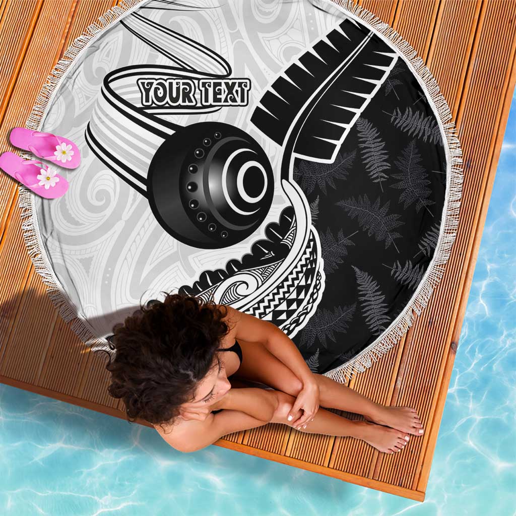 Personalised Aotearoa Lawn Bowls Beach Blanket Maori and Silver Fern Half Style LT03 - Polynesian Pride