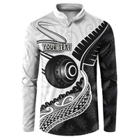 Personalised Aotearoa Lawn Bowls Button Sweatshirt Maori and Silver Fern Half Style LT03 White - Polynesian Pride