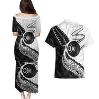 Personalised Aotearoa Lawn Bowls Couples Matching Puletasi and Hawaiian Shirt Maori and Silver Fern Half Style LT03 - Polynesian Pride