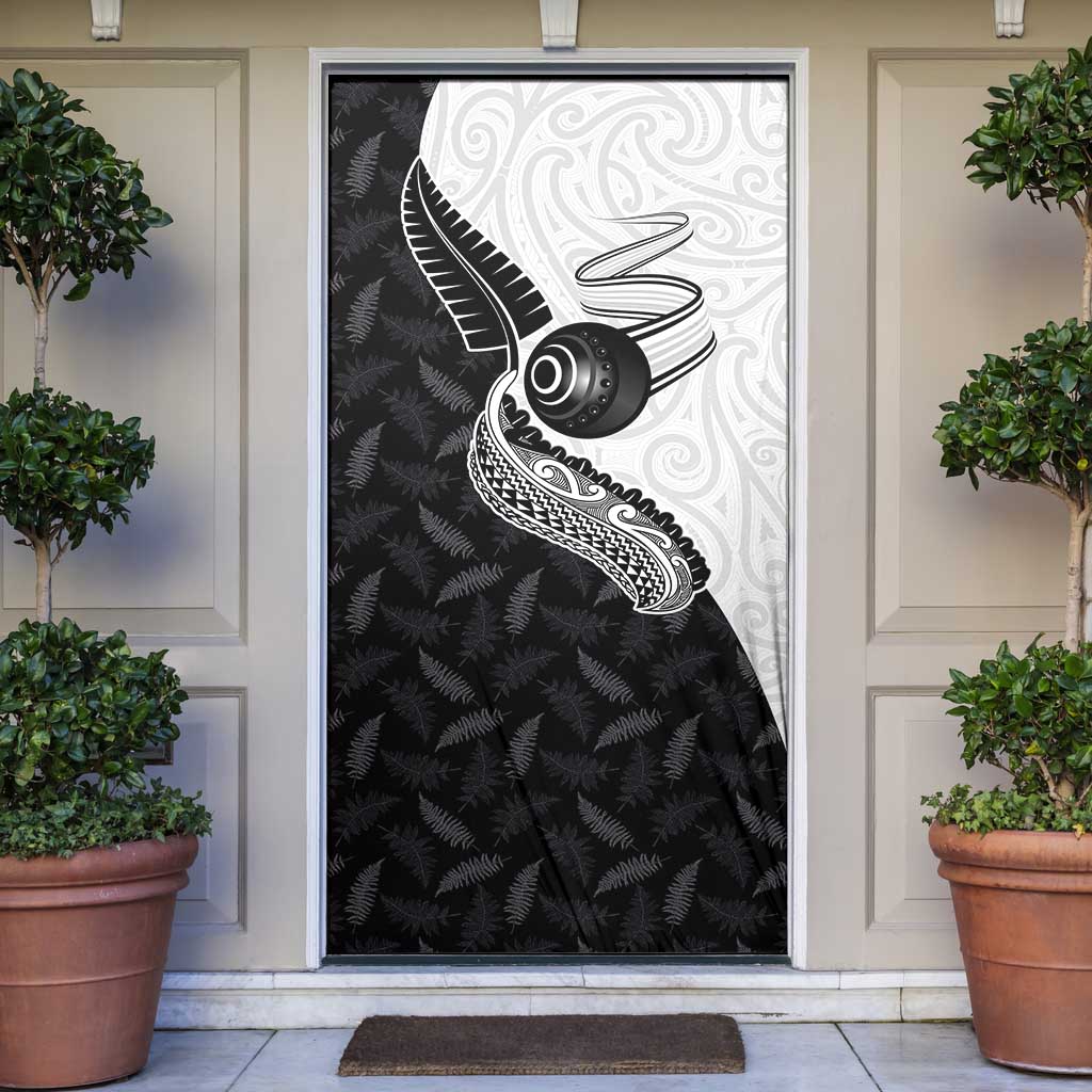 Aotearoa Lawn Bowls Door Cover Maori and Silver Fern Half Style LT03 White - Polynesian Pride