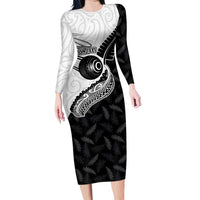 Personalised Aotearoa Lawn Bowls Family Matching Long Sleeve Bodycon Dress and Hawaiian Shirt Maori and Silver Fern Half Style - Polynesian Pride