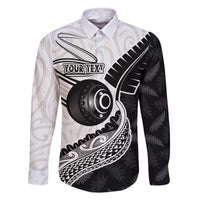 Personalised Aotearoa Lawn Bowls Family Matching Off The Shoulder Long Sleeve Dress and Hawaiian Shirt Maori and Silver Fern Half Style - Polynesian Pride