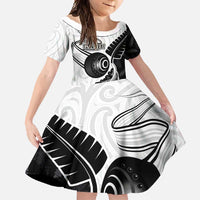 Personalised Aotearoa Lawn Bowls Family Matching Off Shoulder Maxi Dress and Hawaiian Shirt Maori and Silver Fern Half Style - Polynesian Pride