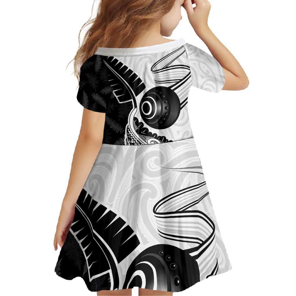 Personalised Aotearoa Lawn Bowls Family Matching Short Sleeve Bodycon Dress and Hawaiian Shirt Maori and Silver Fern Half Style - Polynesian Pride