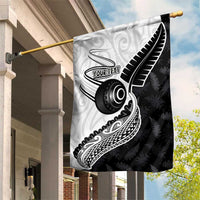 Personalised Aotearoa Lawn Bowls Garden Flag Maori and Silver Fern Half Style LT03 House Flag White - Polynesian Pride