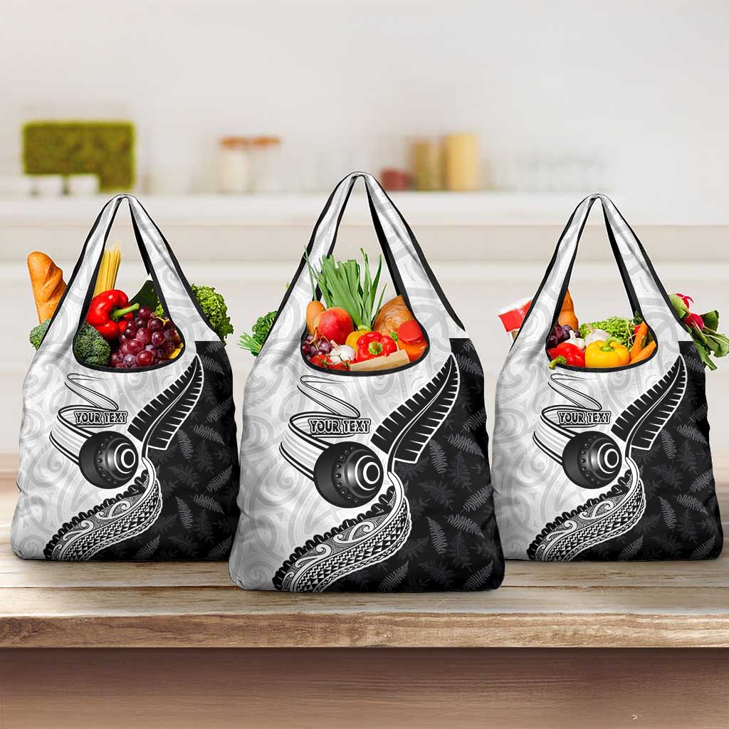 Personalised Aotearoa Lawn Bowls Grocery Bag Maori and Silver Fern Half Style LT03 3-pack One Size White - Polynesian Pride