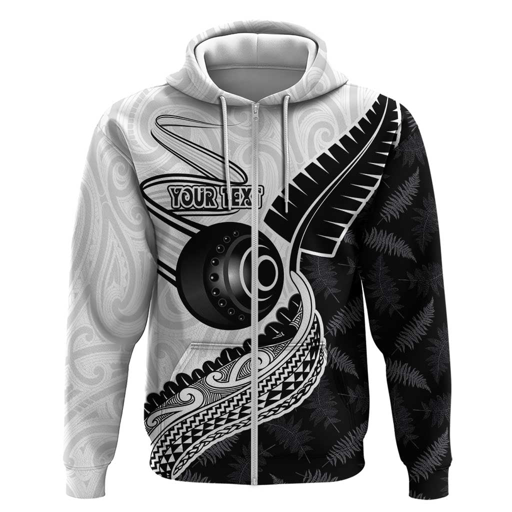 Personalised Aotearoa Lawn Bowls Hoodie Maori and Silver Fern Half Style LT03 Zip Hoodie White - Polynesian Pride