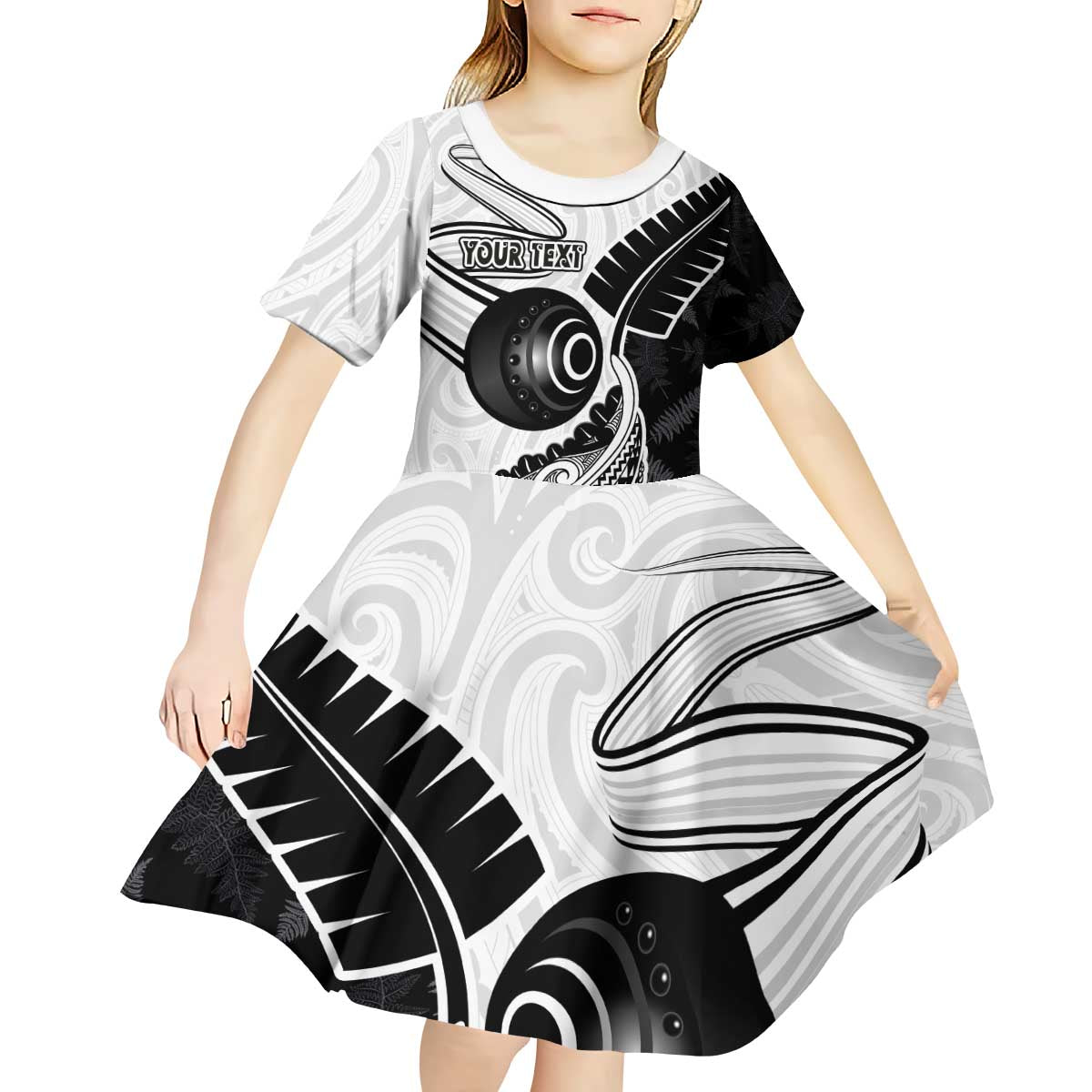Personalised Aotearoa Lawn Bowls Kid Short Sleeve Dress Maori and Silver Fern Half Style LT03 - Polynesian Pride