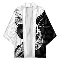 Personalised Aotearoa Lawn Bowls Kimono Maori and Silver Fern Half Style LT03 Unisex White - Polynesian Pride