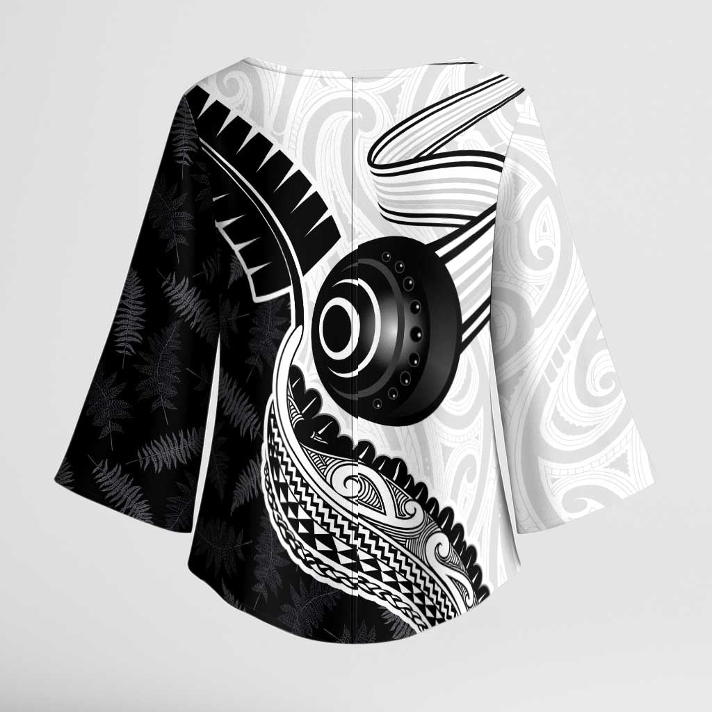 Personalised Aotearoa Lawn Bowls Kimono Sleeve Blouse Maori and Silver Fern Half Style LT03 - Polynesian Pride