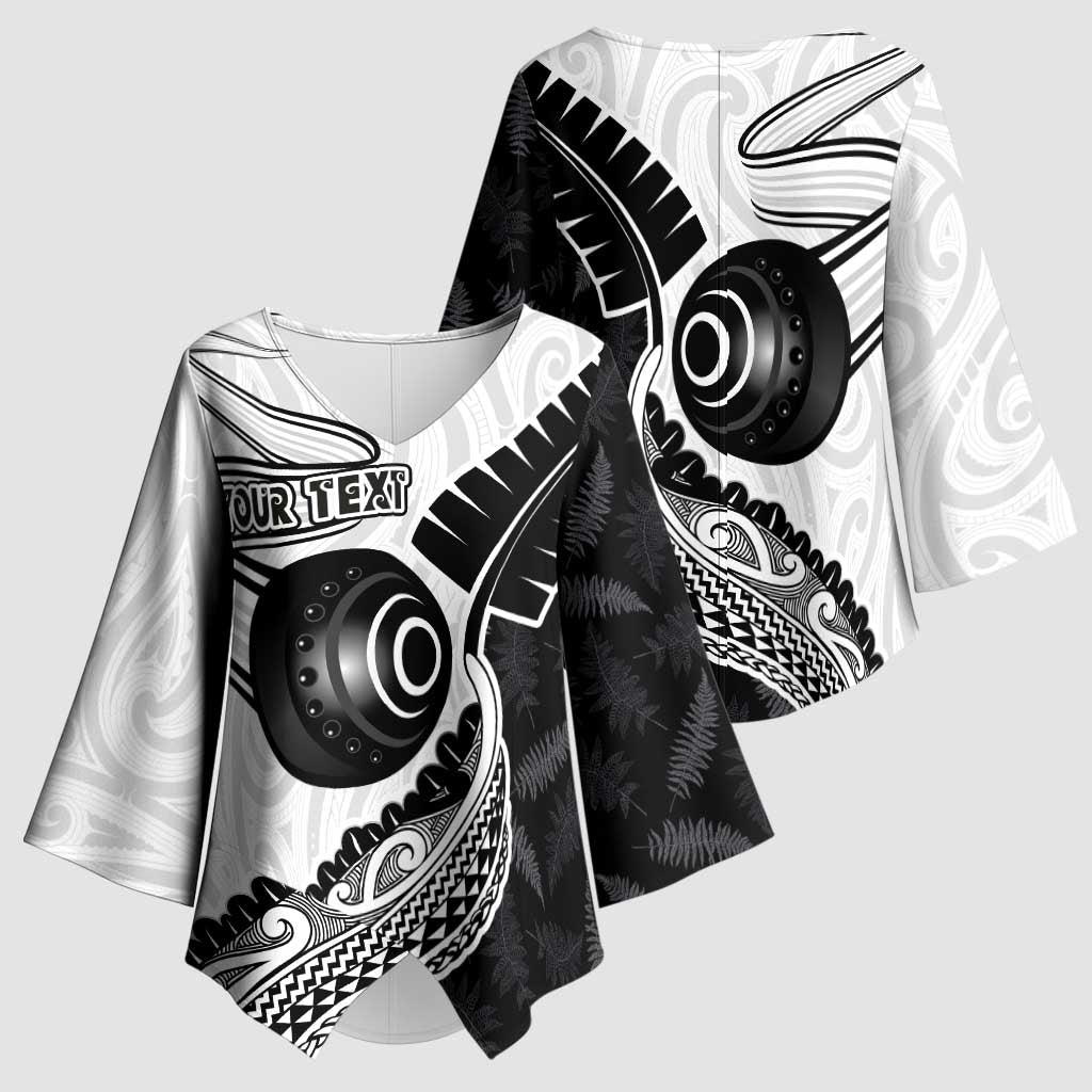 Personalised Aotearoa Lawn Bowls Kimono Sleeve Blouse Maori and Silver Fern Half Style LT03 - Polynesian Pride