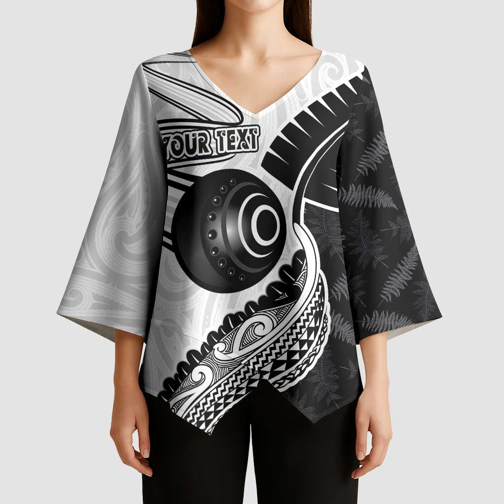 Personalised Aotearoa Lawn Bowls Kimono Sleeve Blouse Maori and Silver Fern Half Style LT03 - Polynesian Pride