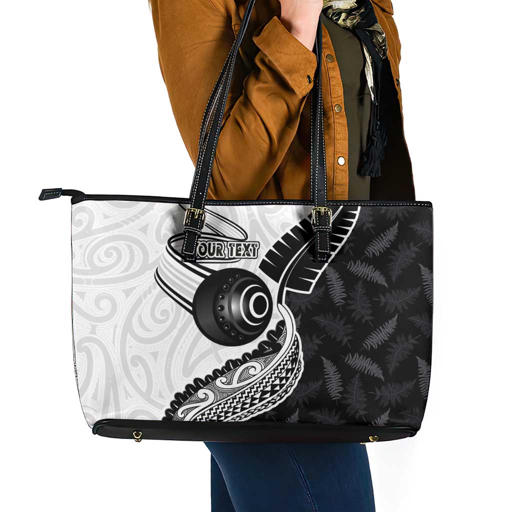 Personalised Aotearoa Lawn Bowls Leather Tote Bag Maori and Silver Fern Half Style LT03 - Polynesian Pride