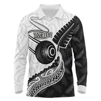Personalised Aotearoa Lawn Bowls Long Sleeve Polo Shirt Maori and Silver Fern Half Style LT03 White - Polynesian Pride