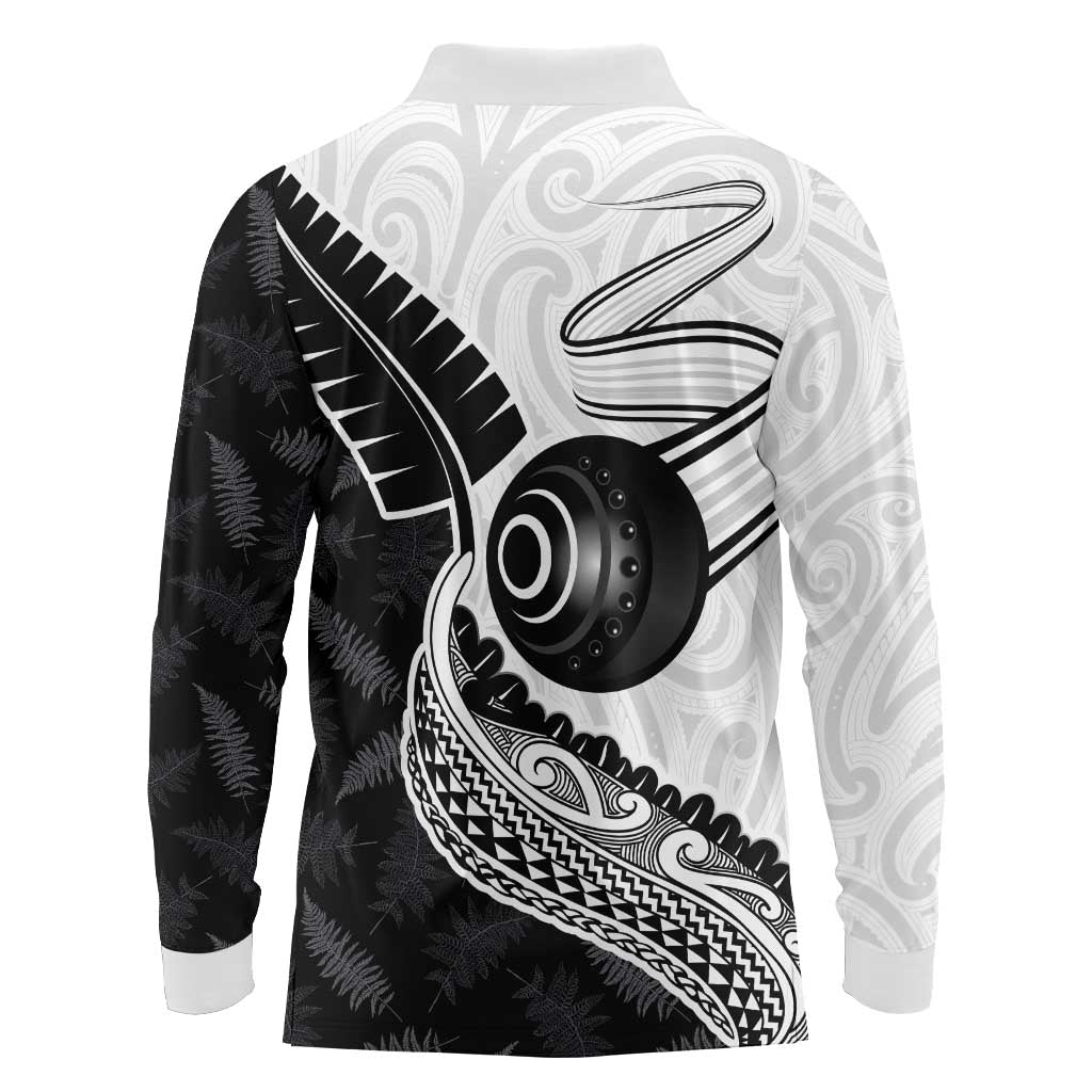 Personalised Aotearoa Lawn Bowls Long Sleeve Polo Shirt Maori and Silver Fern Half Style LT03 - Polynesian Pride