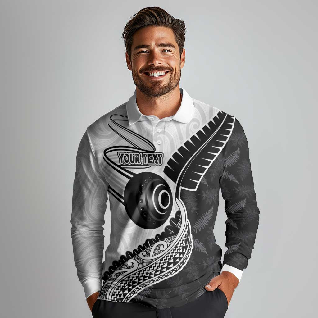 Personalised Aotearoa Lawn Bowls Long Sleeve Polo Shirt Maori and Silver Fern Half Style LT03 - Polynesian Pride