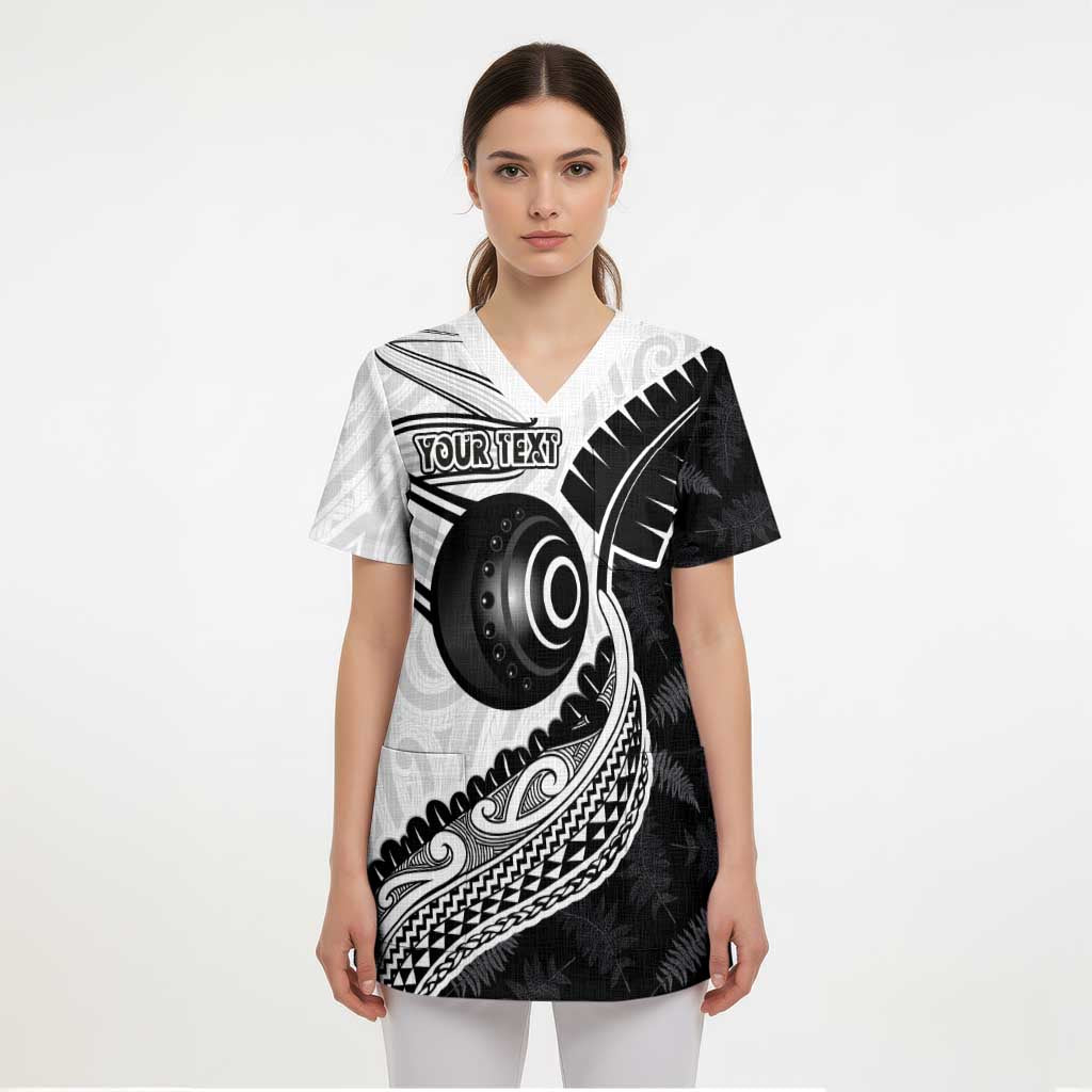 Personalised Aotearoa Lawn Bowls Scrub Top Maori and Silver Fern Half Style LT03 - Polynesian Pride