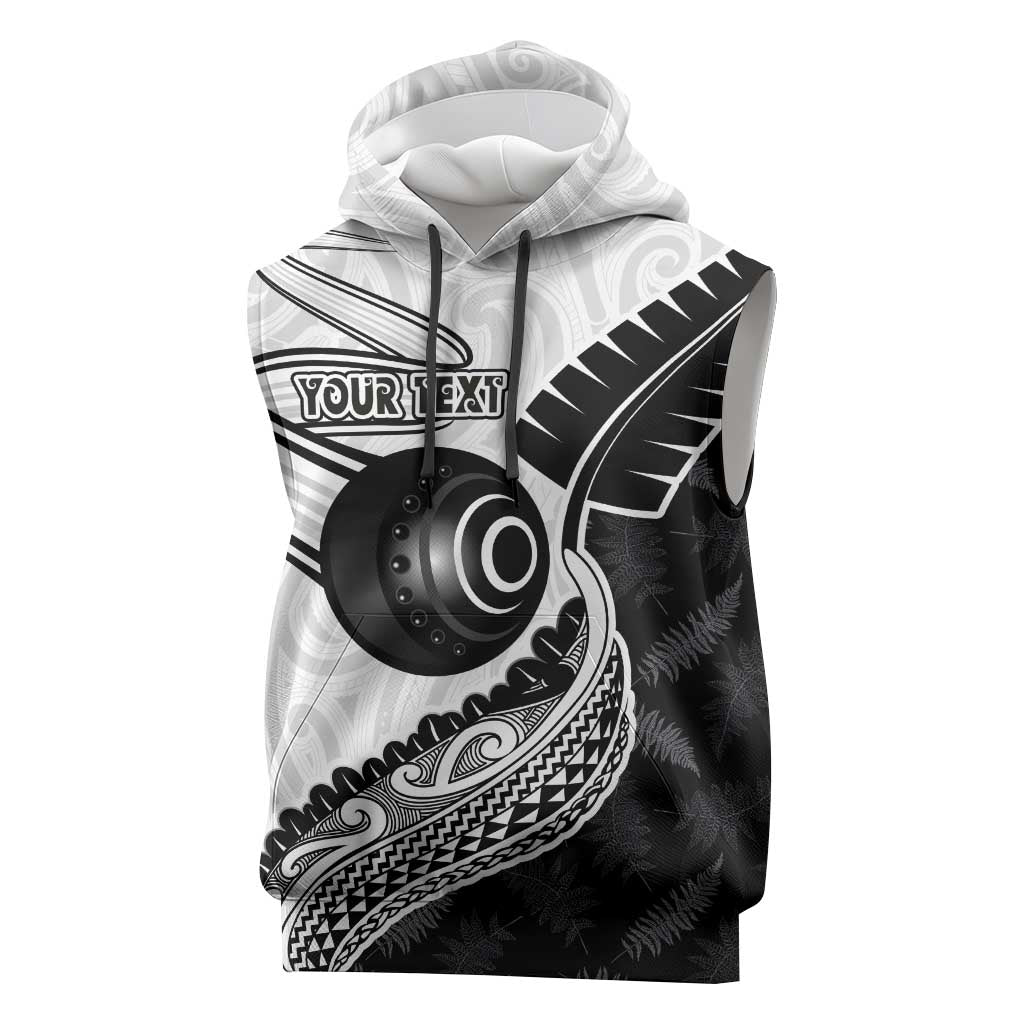 Personalised Aotearoa Lawn Bowls Sleeveless Hoodie Maori and Silver Fern Half Style LT03 White - Polynesian Pride
