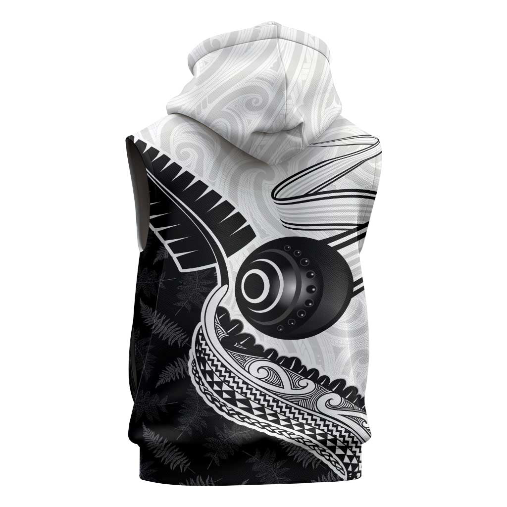 Personalised Aotearoa Lawn Bowls Sleeveless Hoodie Maori and Silver Fern Half Style - Polynesian Pride