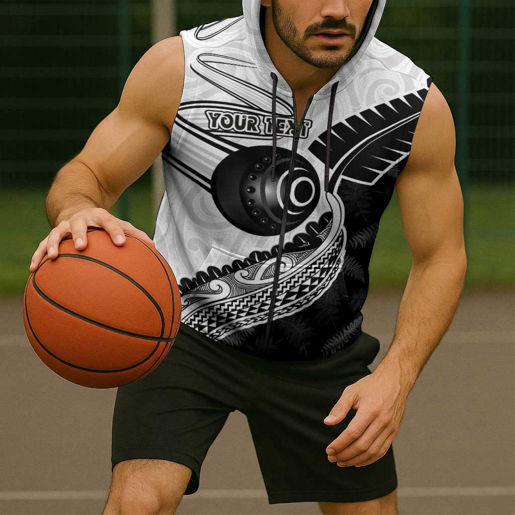Personalised Aotearoa Lawn Bowls Sleeveless Zip Hoodie Maori and Silver Fern Half Style LT03 - Polynesian Pride