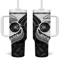 Personalised Aotearoa Lawn Bowls Tumbler With Handle Maori and Silver Fern Half Style LT03 One Size: 40 oz White - Polynesian Pride