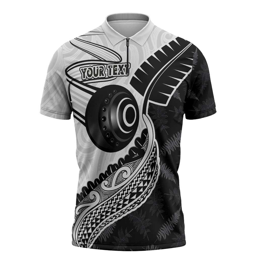 Personalised Aotearoa Lawn Bowls Zipper Polo Shirt Maori and Silver Fern Half Style LT03 White - Polynesian Pride