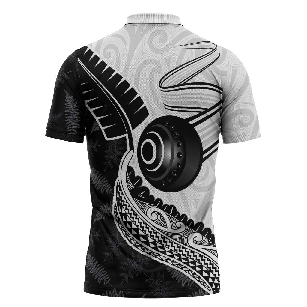 Personalised Aotearoa Lawn Bowls Zipper Polo Shirt Maori and Silver Fern Half Style LT03 - Polynesian Pride