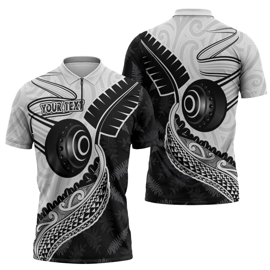 Personalised Aotearoa Lawn Bowls Zipper Polo Shirt Maori and Silver Fern Half Style LT03 - Polynesian Pride