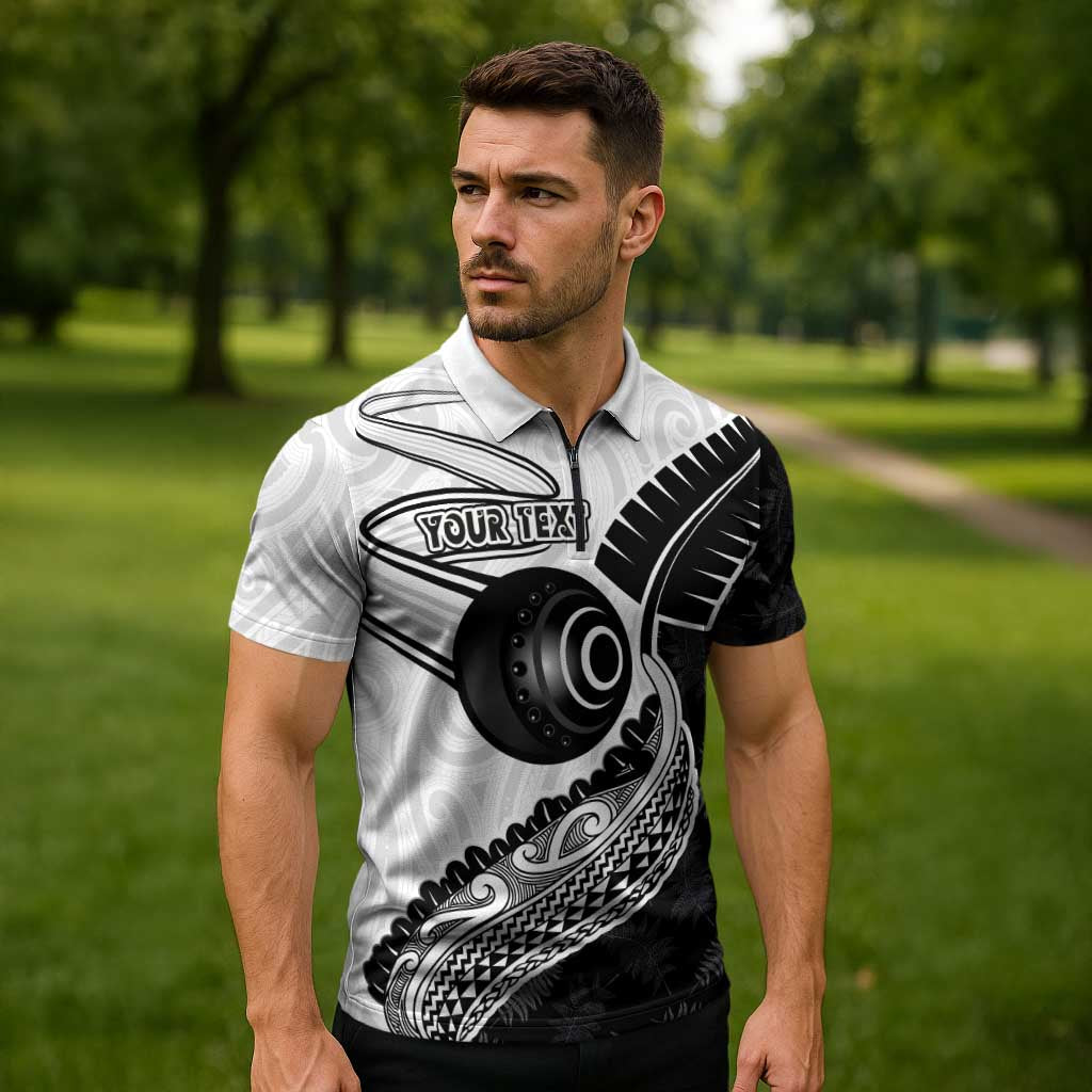 Personalised Aotearoa Lawn Bowls Zipper Polo Shirt Maori and Silver Fern Half Style LT03 - Polynesian Pride