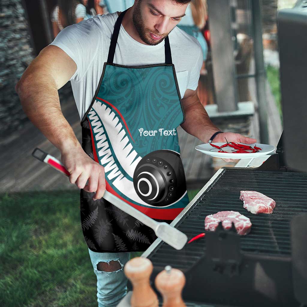 Personalised Aotearoa Lawn Bowls Apron Maori and Silver Fern Sporty Style Teal Color - Polynesian Pride