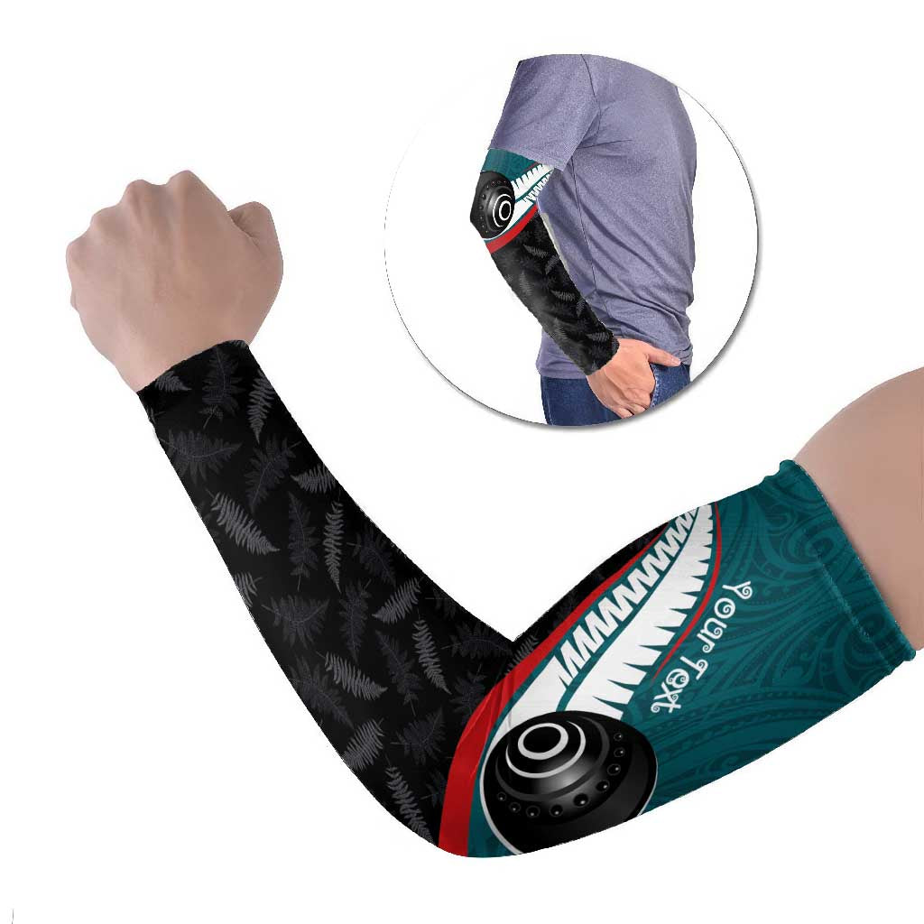 Personalised Aotearoa Lawn Bowls Arm Sleeves Maori and Silver Fern Sporty Style Teal Color LT03 Set of 2 Teal - Polynesian Pride