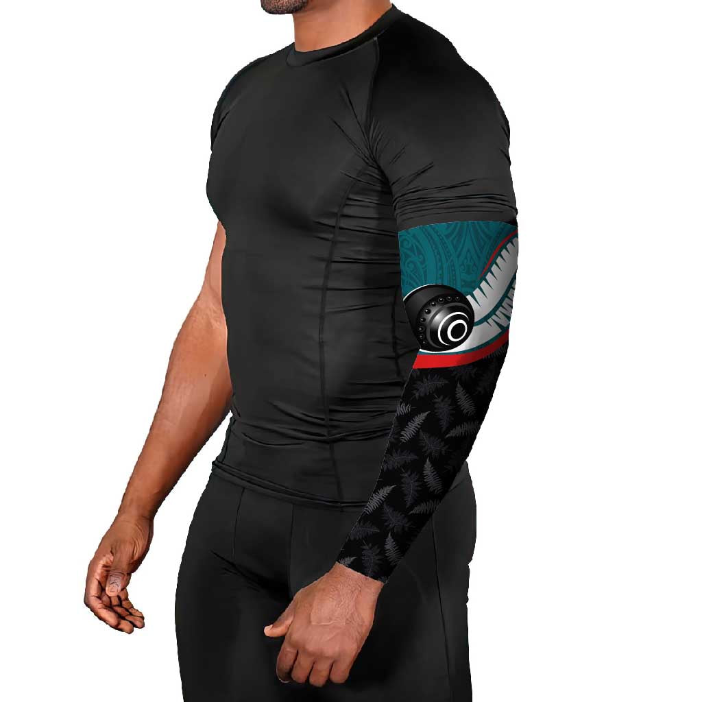 Personalised Aotearoa Lawn Bowls Arm Sleeves Maori and Silver Fern Sporty Style Teal Color LT03 - Polynesian Pride