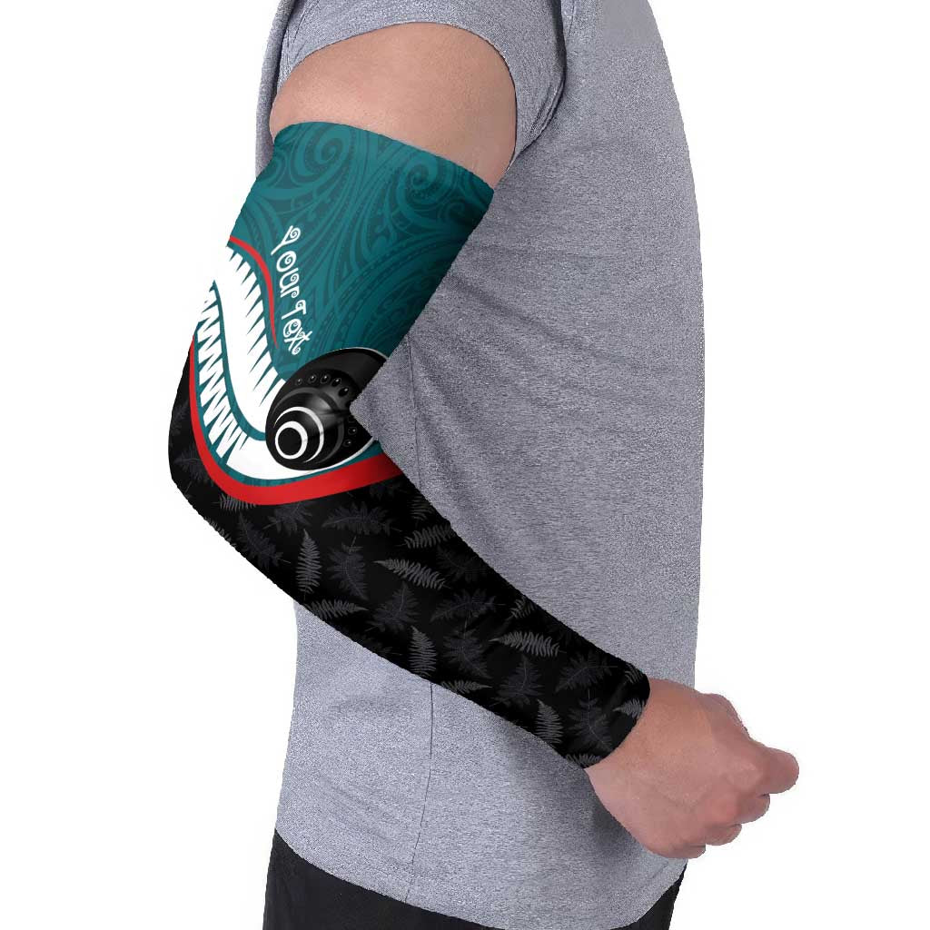Personalised Aotearoa Lawn Bowls Arm Sleeves Maori and Silver Fern Sporty Style Teal Color LT03 - Polynesian Pride