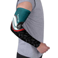 Personalised Aotearoa Lawn Bowls Arm Sleeves Maori and Silver Fern Sporty Style Teal Color LT03 - Polynesian Pride