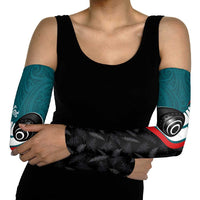 Personalised Aotearoa Lawn Bowls Arm Sleeves Maori and Silver Fern Sporty Style Teal Color LT03 - Polynesian Pride