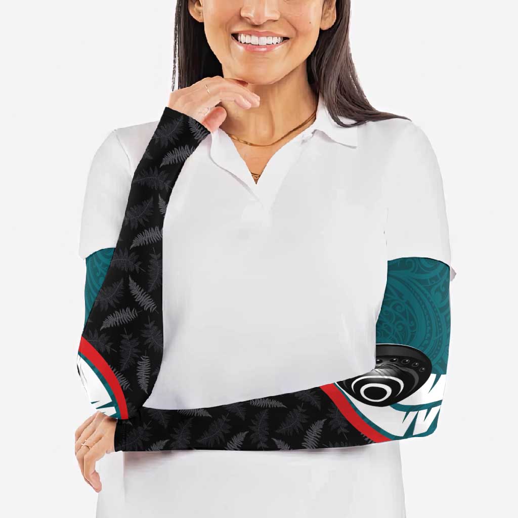 Personalised Aotearoa Lawn Bowls Arm Sleeves Maori and Silver Fern Sporty Style Teal Color LT03 - Polynesian Pride