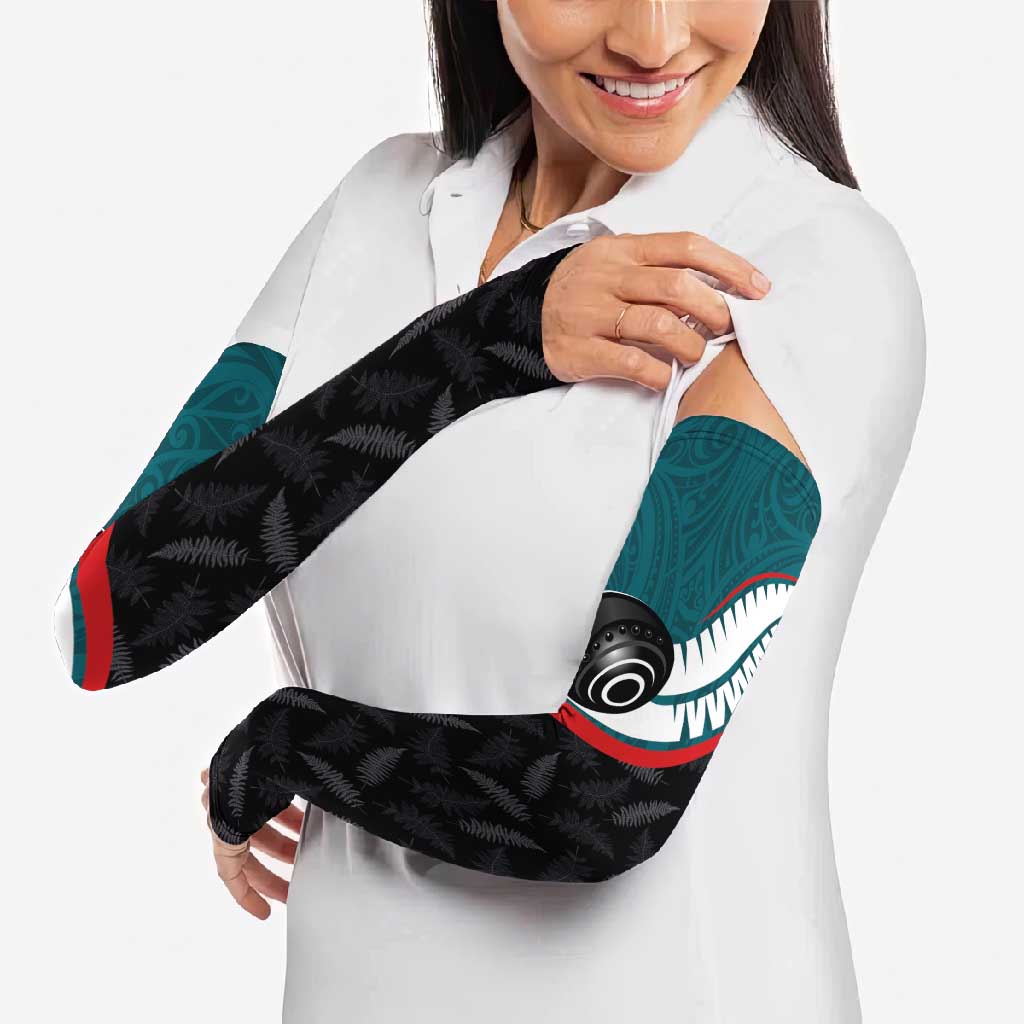 Personalised Aotearoa Lawn Bowls Arm Sleeves Maori and Silver Fern Sporty Style Teal Color LT03 - Polynesian Pride
