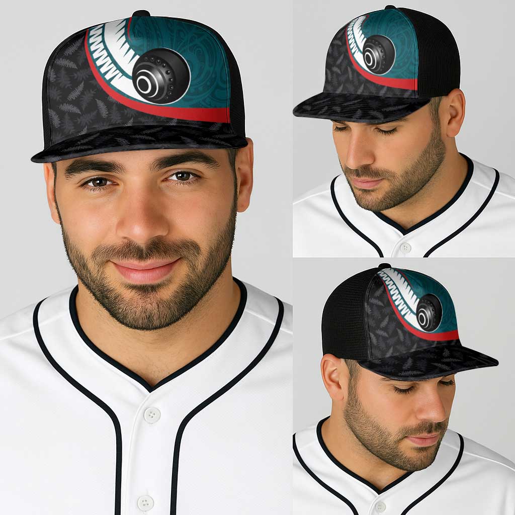 Aotearoa Lawn Bowls Baseball Net Cap Maori and Silver Fern Sporty Style Teal Color LT03 - Polynesian Pride
